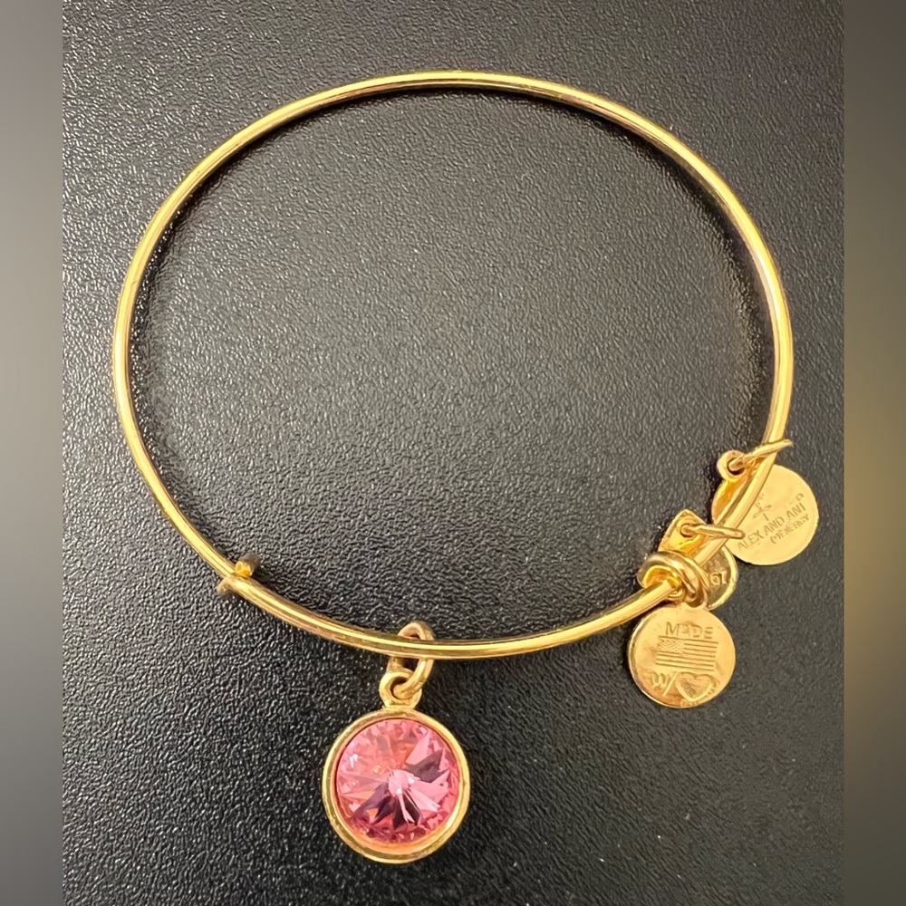 Alex and Ani October Pink Swarovski Crystal Birthstone Charm Gold Tone Bracelet